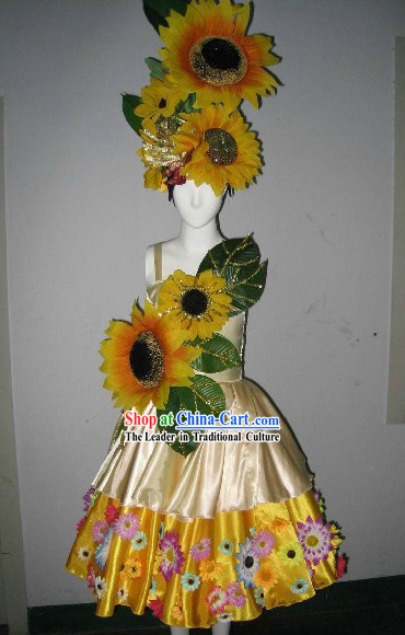 Sunflower Stage Performance Model Costume and Headdress Complete Set