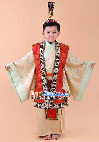 Ancient Chinese Emperor Costume and Crown Complete Set for Children