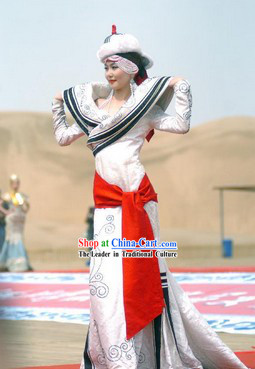 Mongolian National Costume and Hat Complete Set for Women