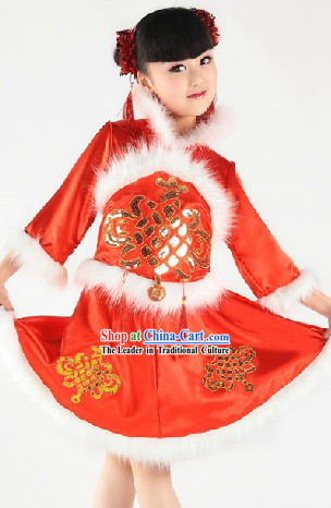 Red New Year Stage Performance Dance Costume for Children