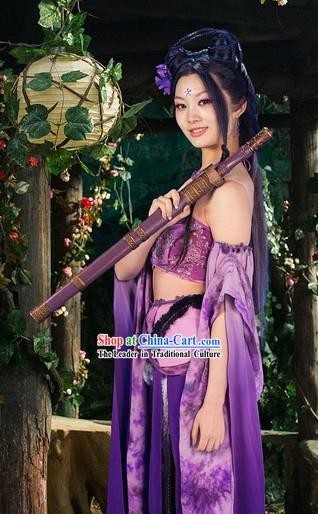 Ancient Chinese Purple Fairy Costumes Complete Set