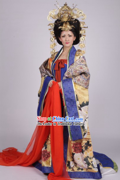 Traditional Ancient Chinese Wu Ze Tian Costumes and Headwear Complete Set