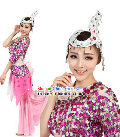 Traditional Fish Dance Costume and Headwear for Women