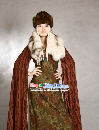 Traditional Mongolian Ceremony Dress and Hat Complete Set for Women