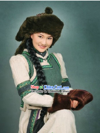 Traditional Mongolian Clothes and Hat Complete Set for Women