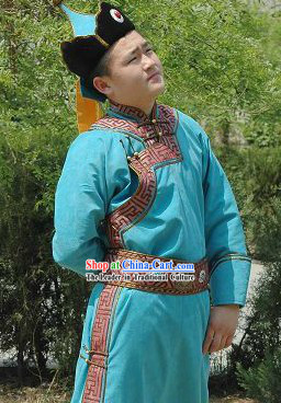 Mongolian National Clothing and Hat Complete Set for Men