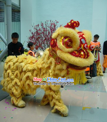 Beige Natural Sheep Fur Hok San Lion Dance Outfit Complete Set