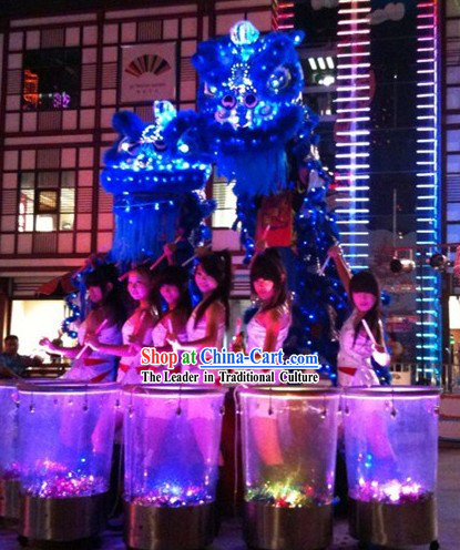 Blue Color LED Lights Classic Lion Dance Costumes Complete Set