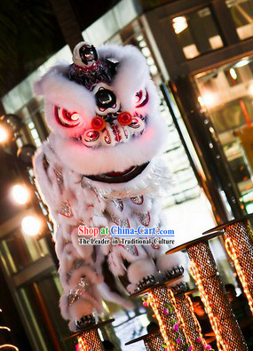 LED Eyes White Fur Opening and Celebration Lion Dance Costume Complete Set