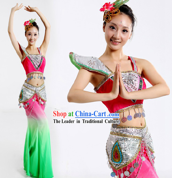 Dai Nationality Dance Costumes and Headpiece for Women