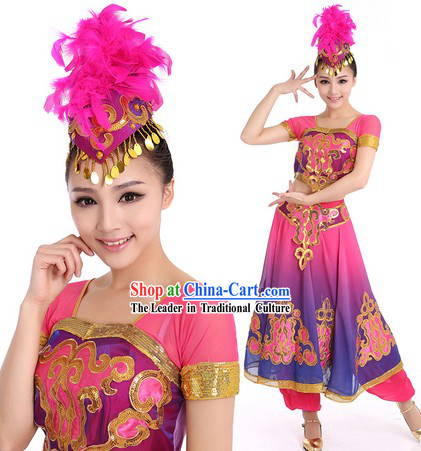 Purple Indian Dance Costumes and Hat for Women