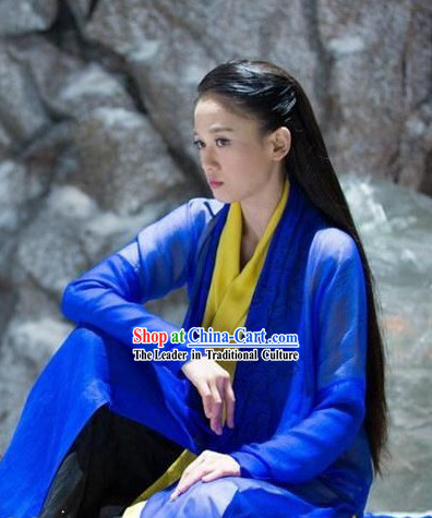 Ancient Chinese Blue Knight Women Costumes