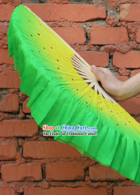 Handmade Yellow to Green Color Transition Pure Silk Dance Fan