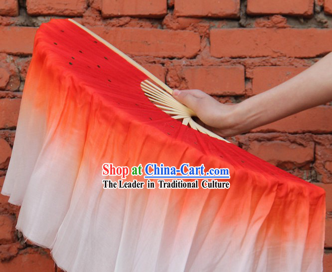 Double Sides Red to White Color Transition Silk Dance Fan