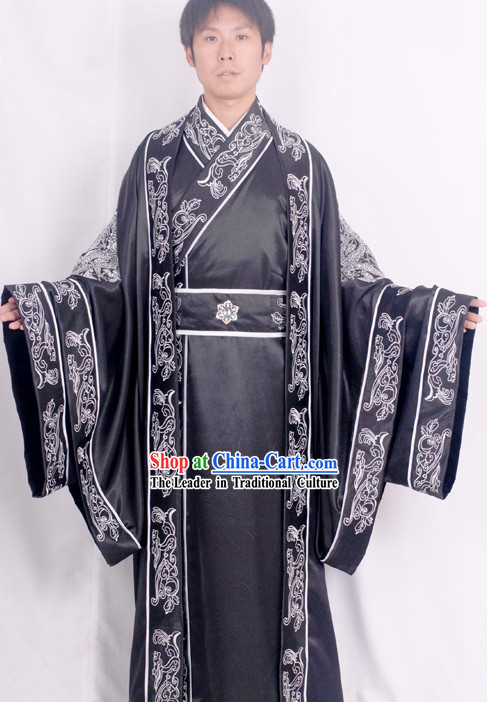 Traditional Chinese Han Dynasty Embroidered Dragon Clothing Complete Set for Men