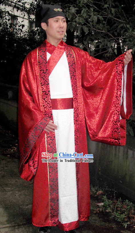 Ancient Chinese Red and White Wedding Dress for Bridegrooms