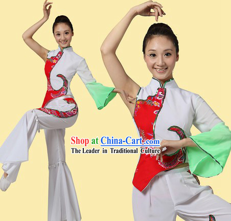 Traditional Chinese Fan or Ribbon Dance Costumes and Headpiece for Women