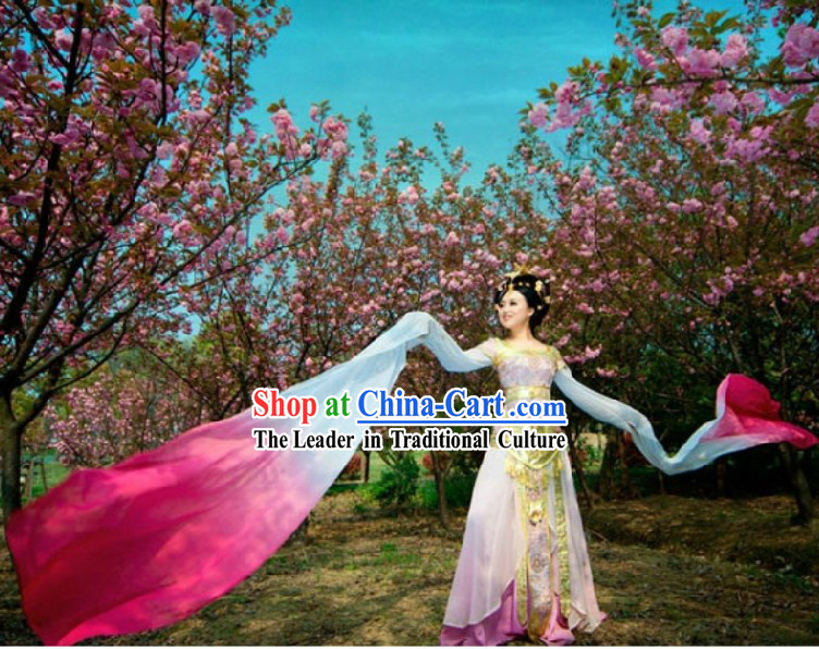 Ancient Chinese Pink Palace Dancer Costumes and Headpiece for Women