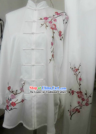 Traditional Chinese White Plum Blossom Silk Tai Chi Uniforms