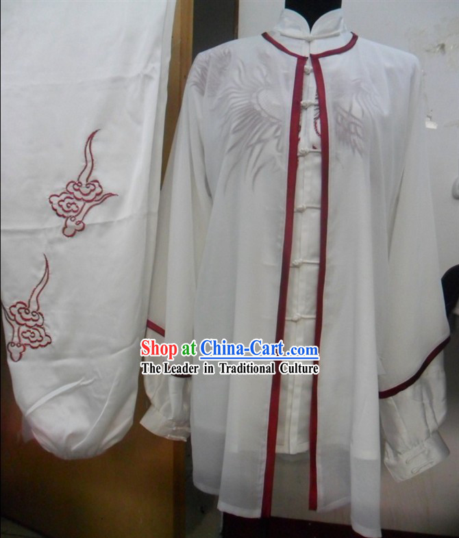 White Chinese Phoenix Embroidery Tai Ji Martial Arts Clothes and Cape