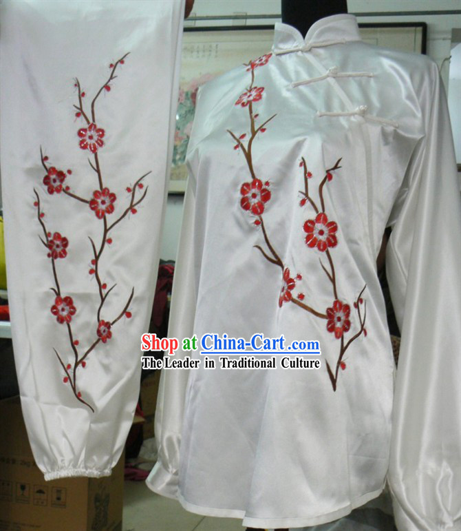 Traditional Chinese White Short Plum Blossom Martial Arts Uniform