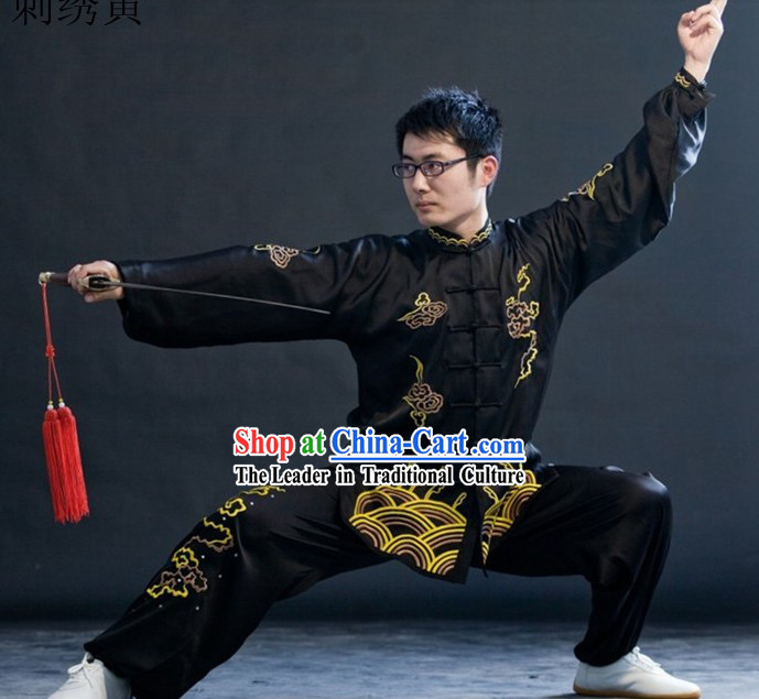 Traditional Chinese Black Kung Fu Tai Chi Martial Arts Uniform