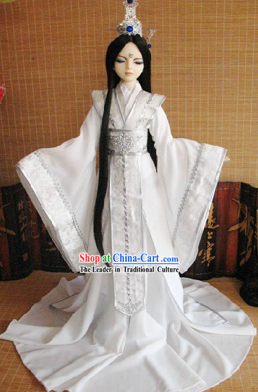 Ancient Chinese White Hanfu Clothing and Coronet for Men