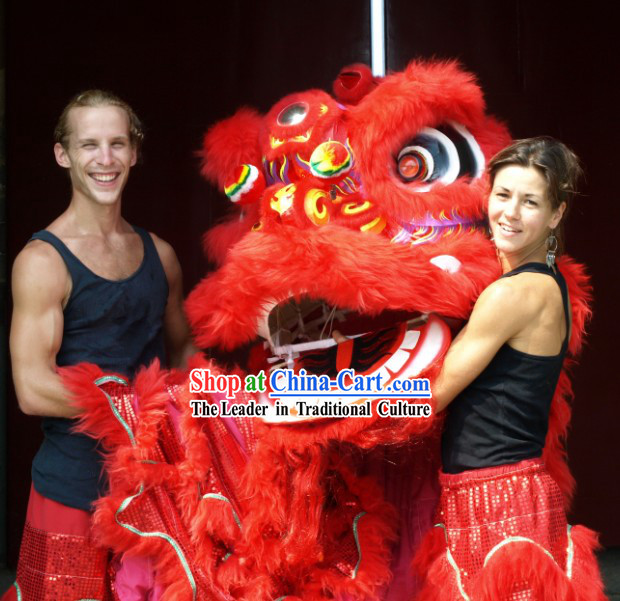 Red Standard Competition Wu Shi Lion Dance Costumes Complete Set