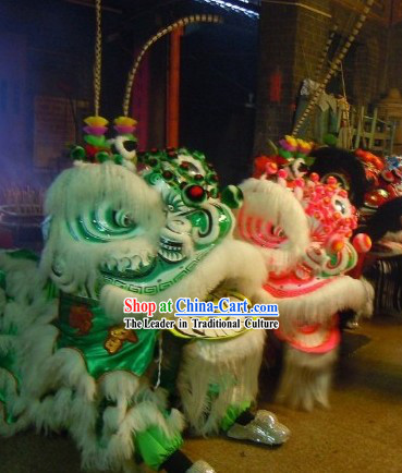 Old Style Long Feather Green and Pink Lion Dance Costumes Two Sets