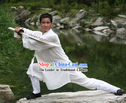 Pure White Broadsword Cotton Dao Shi Robe and Pants for Men
