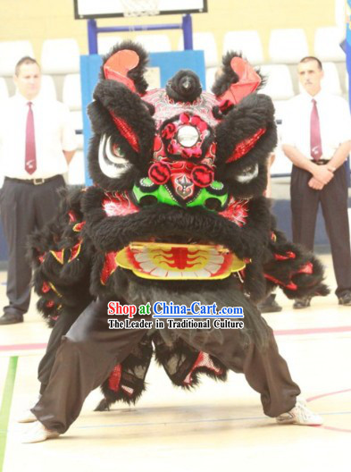 Gwan Gong Guan Yu Black Wool Lion Dance Costumes Complete Set