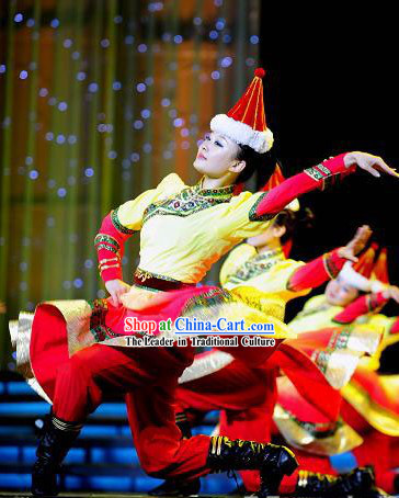 Mongolian Dancing Costumes and Hat for Girls