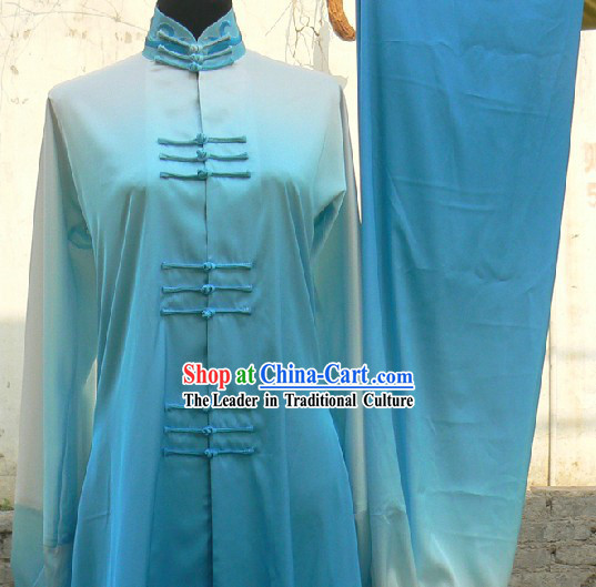 Chinese Blue Silk Color Transition Long Fist Nanquan Martial Arts Uniform Unisex