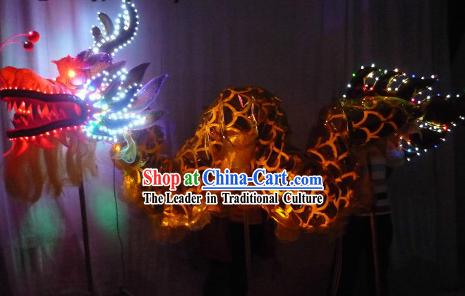 Shinning Gold Dragon LED Lights Dragon Dancing Costumes for Three to Four Adults