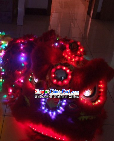 Top LED Lights Long Wool Lion Dance Costumes Props Complete Set