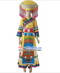 Guang Xi Zhuang Tribe Minority Ethnic Clothes and Headpiece for Women