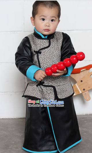 Traditional Chinese Black Thick Robe and Jacket for Kids