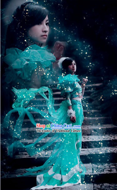 Green Chinese Biyao Cosplay Costumes and Headdress