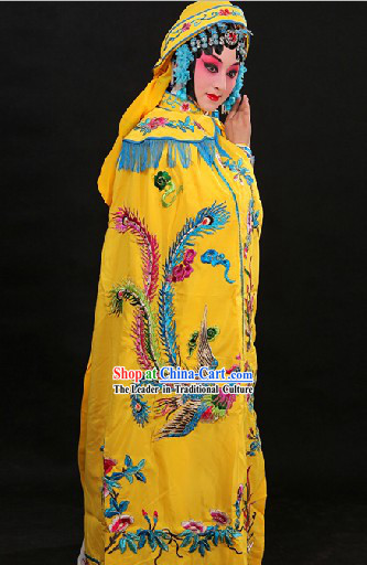 Yellow Traditional Chinese Princess Phoenix Embroidery Cape