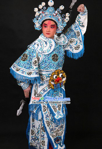 Chinese Opera Hero Wusheng General Character Suit and Hat