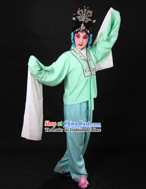 Traditional Chinese Light Green Beijing Opera Hua Dan Long Sleeves Practice Uniform