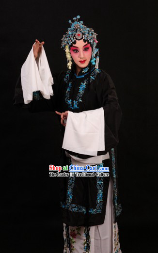 Black Chinese Peking Opera Qingyi Robe and Skirt for Women