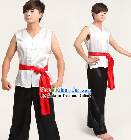 Black and White Traditional Chinese Drum Player Dragon Dancer Costume for Men