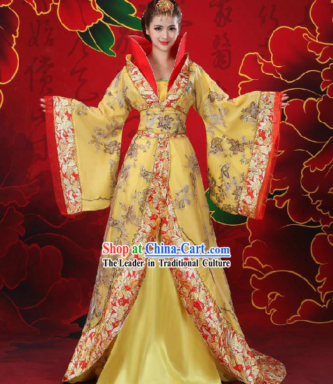 Ancient Chinese Empress Long Trail Costume and Hair Accessories