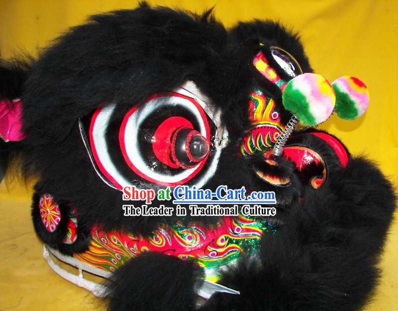 Professional Competition and Parade Black Wool Lion Dance Costumes Complete Set for Adults