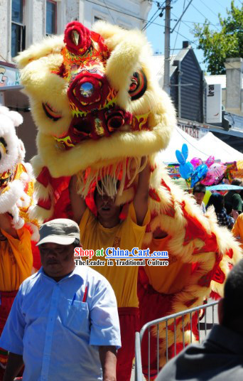 Traditional Fut San Type Long Wool Lion Dance Costumes Full Set