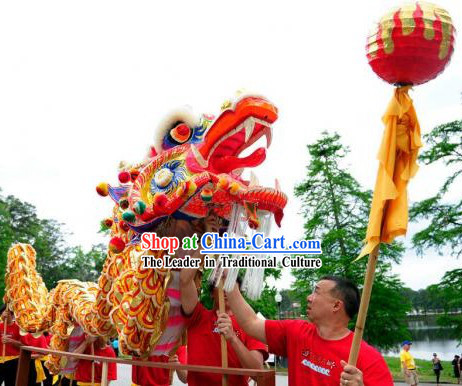 Supreme Best Red and Gold Chinese Festival Handmade Dragon Dance Equipment Full Set