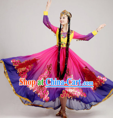 Chinese Folk Dances Costumes and Hat of Xinjiang China