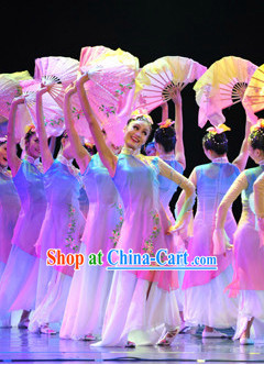 Traditional Chinese Fan Dancing Costume and Headdress Complete Set for Women