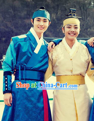 Ancient Korean Male Hanbok Clothing and Headwear Complete Set _the blue set_